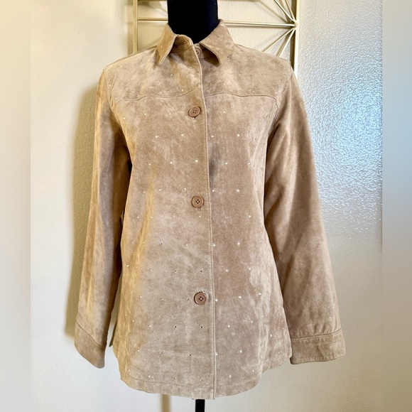 Vintage Embellished Suede Shirt Jacket size large - Picture 1 of 7